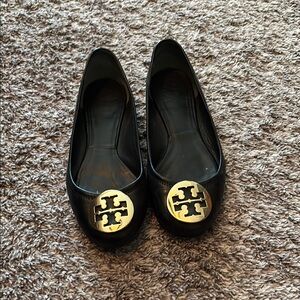 Tory Burch Black Ballet Flats with Gold Logo